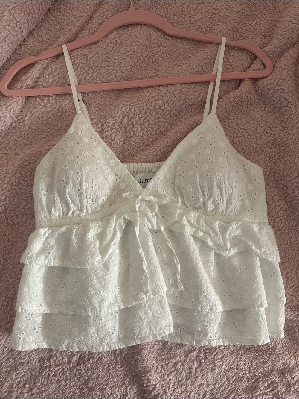 Hollister White Eyelet Ruffle Tie-Front Cami